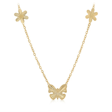 9ct Yellow Gold Silver Filled Butterfly and Flower 45cm Necklace