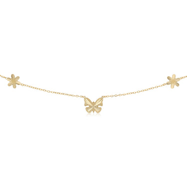 9ct Yellow Gold Silver Filled Butterfly and Flower 45cm Necklace