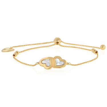 9ct Yellow Gold Silverfilled Double Heart Bolo Bracelet