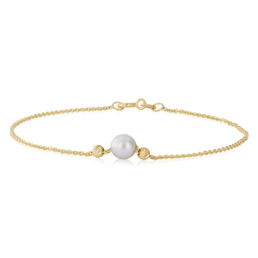 9ct Yellow Gold Silverfilled Pearl and Hammered Rolo Bracelet