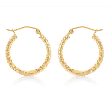 9ct Yellow Gold Silverfilled Textured Hoop Earrings