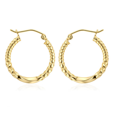 9ct Yellow Gold Silverfilled Textured Hoop Earrings