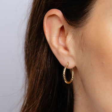 9ct Yellow Gold Silverfilled Textured Hoop Earrings