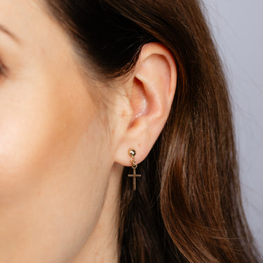 9ct Yellow Gold Silverfilled Cross Drop Earrings