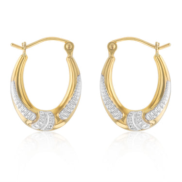 9ct Two Tone Gold Silverfilled Creole Oval Hoop Earrings