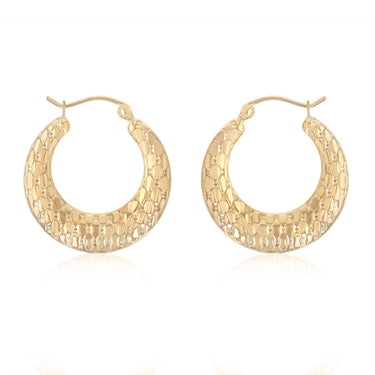 9ct Yellow Gold Silverfilled Textured Creole Hoop Earrings