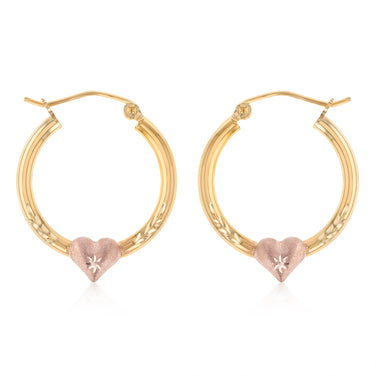 9ct Two Tone Gold Silverfilled Heart Hoop Earrings