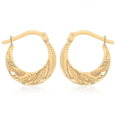 9ct Yellow Gold Silverfilled Dicut Swirl Creole Hoop Earrings