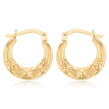 9ct Yellow Gold Silverfilled Fancy Quilted Creole Hoop Earrings