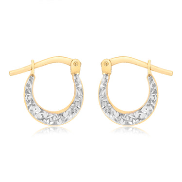 9ct Yellow Gold Silverfilled Dicut Textured Creole Hoop Earrings