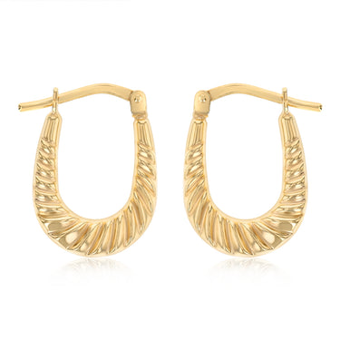 9ct Yellow Gold Silverfilled Scalloped U-Shaped Hoop Earrings