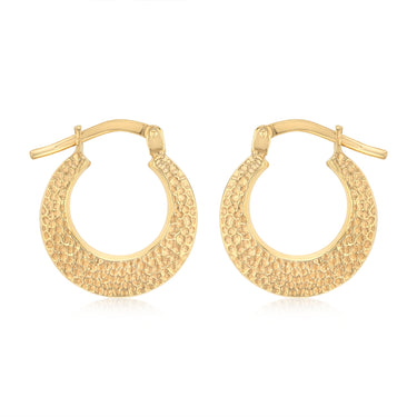 9ct Yellow Gold Silverfilled Hammered Creole Hoop Earrings