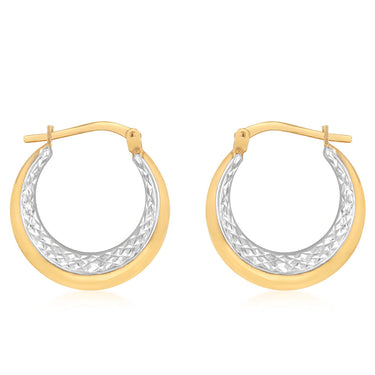 9ct Two Tone Gold Silverfilled Fancy Creole Hoop Earrings