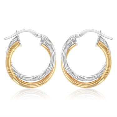 9ct Yellow Gold and Sterling Silver Intertwined Hoop Earrings