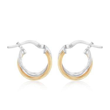 9ct Yellow Gold and Sterling Silver Intertwined Hoop Earrings