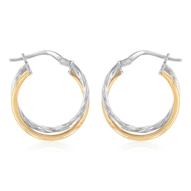 9ct Yellow Gold and Sterling Silver Intertwined Hoop Earrings