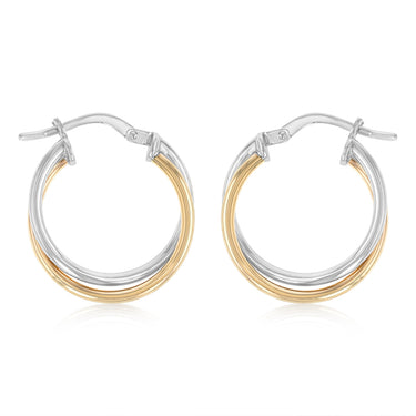 9ct Yellow Gold and Sterling Silver Intertwined Hoop Earrings
