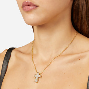 Chiara Ferragni Croci White Zirconia Cross Pendant in Gold Necklace