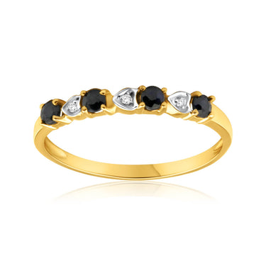 9ct Yellow Gold Natural Black Sapphire and 3 x Diamond Ring