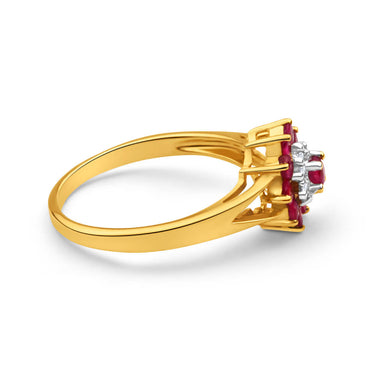 9ct Yellow Gold Natural Ruby and Diamond Cluster Ring
