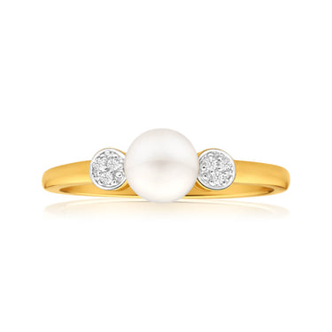 9ct Yellow Gold Divine Diamond + Pearl Ring