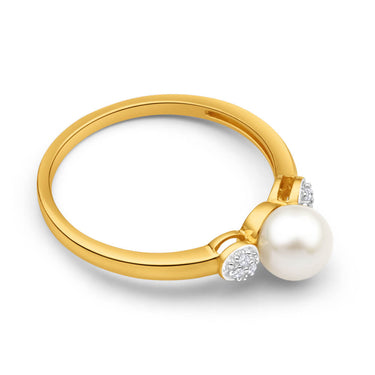 9ct Yellow Gold Divine Diamond + Pearl Ring
