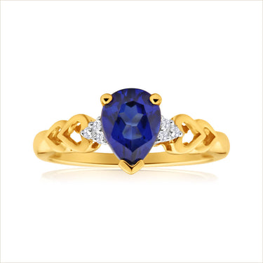 9ct Yellow Gold Enticing Created Sapphire + Diamond Ring