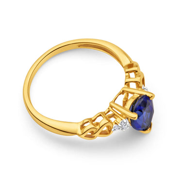 9ct Yellow Gold Enticing Created Sapphire + Diamond Ring