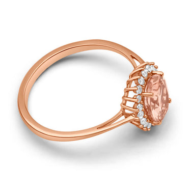 9ct Rose Gold Diamond + 8x6mm Morganite Cluster Ring