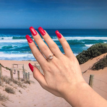 9ct Rose Gold Diamond + 8x6mm Morganite Cluster Ring