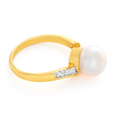 9ct Yellow Gold Diamond + Pearl Ring