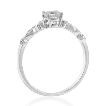 9ct White Gold Round Cut 0.45ct Aquamarine and Diamond Ring
