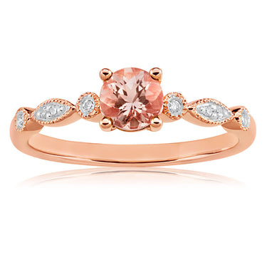 9ct Rose Gold 5mm Round Cut 0.45ct Morganite and Diamond Ring