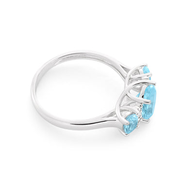 9ct White Gold Sky Blue Topaz & Diamond Trilogy Ring