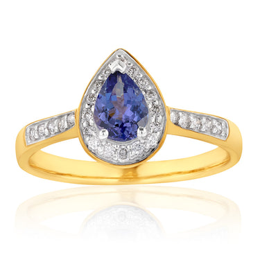 9ct Yellow Gold 0.75ct Tanzanite and Diamond Ring