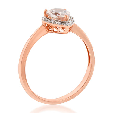 9ct Rose Gold 1.00ct Morganite 8x6mm Pear & Diamond Ring