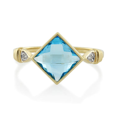 9ct Yellow Gold Blue Topaz and Diamond Ring