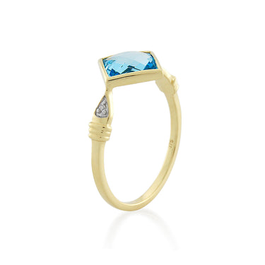 9ct Yellow Gold Blue Topaz and Diamond Ring