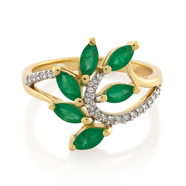 9ct Yellow Gold Natural Emerald and Diamond Ring