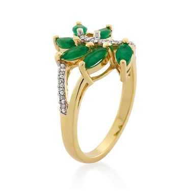 9ct Yellow Gold Natural Emerald and Diamond Ring
