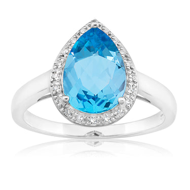 9ct White Gold Blue Topaz & Diamond Dress Ring