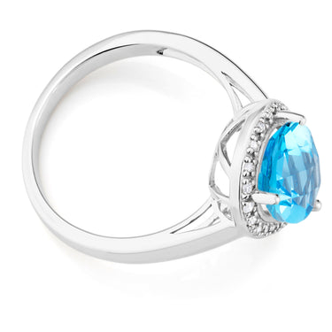9ct White Gold Blue Topaz & Diamond Dress Ring