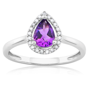 9ct White Gold Amethyst & Diamond Pear Shape Ring