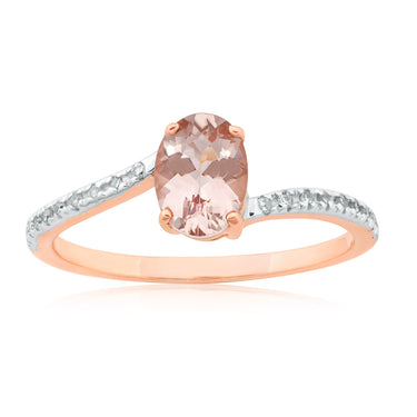 9ct Rose Gold 7x5mm 0.80ct Morganite & Diamond Ring
