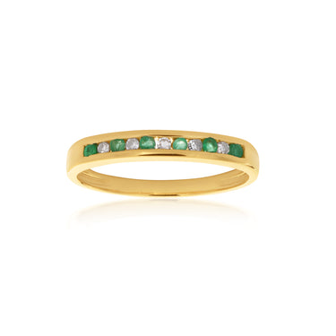 9ct Yellow Gold Natural Emerald & Diamond Channel Set Ring