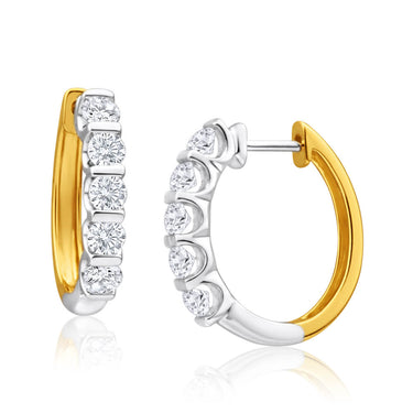 9ct Yellow & White Gold 1 Carat Diamond Hoop Earrings