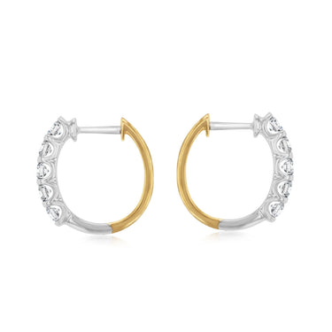 9ct Yellow & White Gold 1 Carat Diamond Hoop Earrings