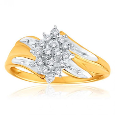 9ct Yellow Gold Diamond Ring Set With 16 Brilliant Cut Diamonds