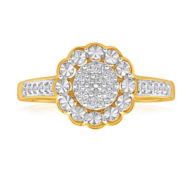 9ct Yellow Gold Diamond Ring Set With 14 Brilliant Cut Diamonds