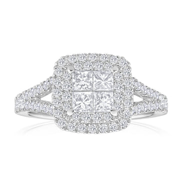 9ct White Gold Diamond Ring Set With 68 Brilliant Cut Diamonds